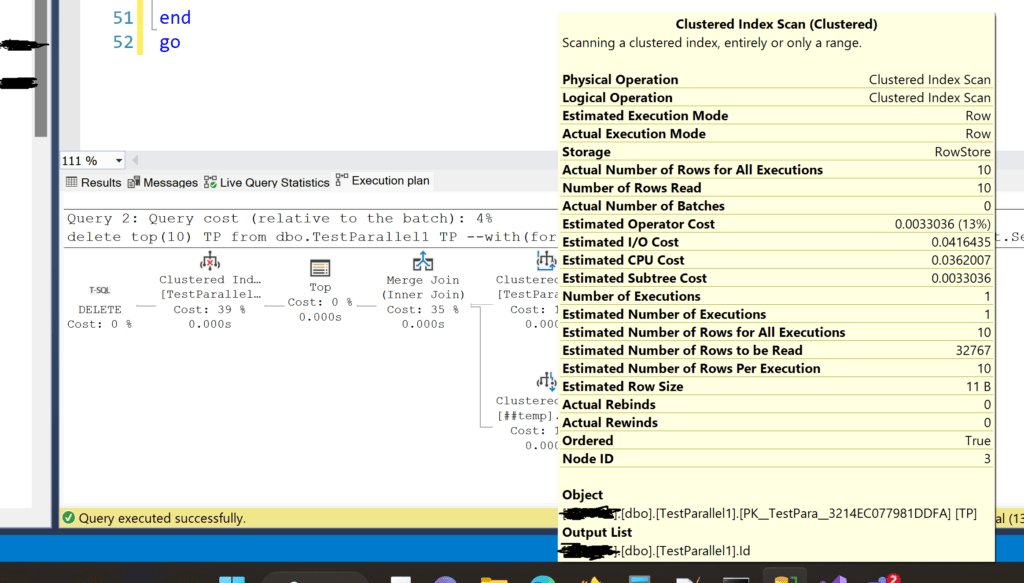 query plan index scan